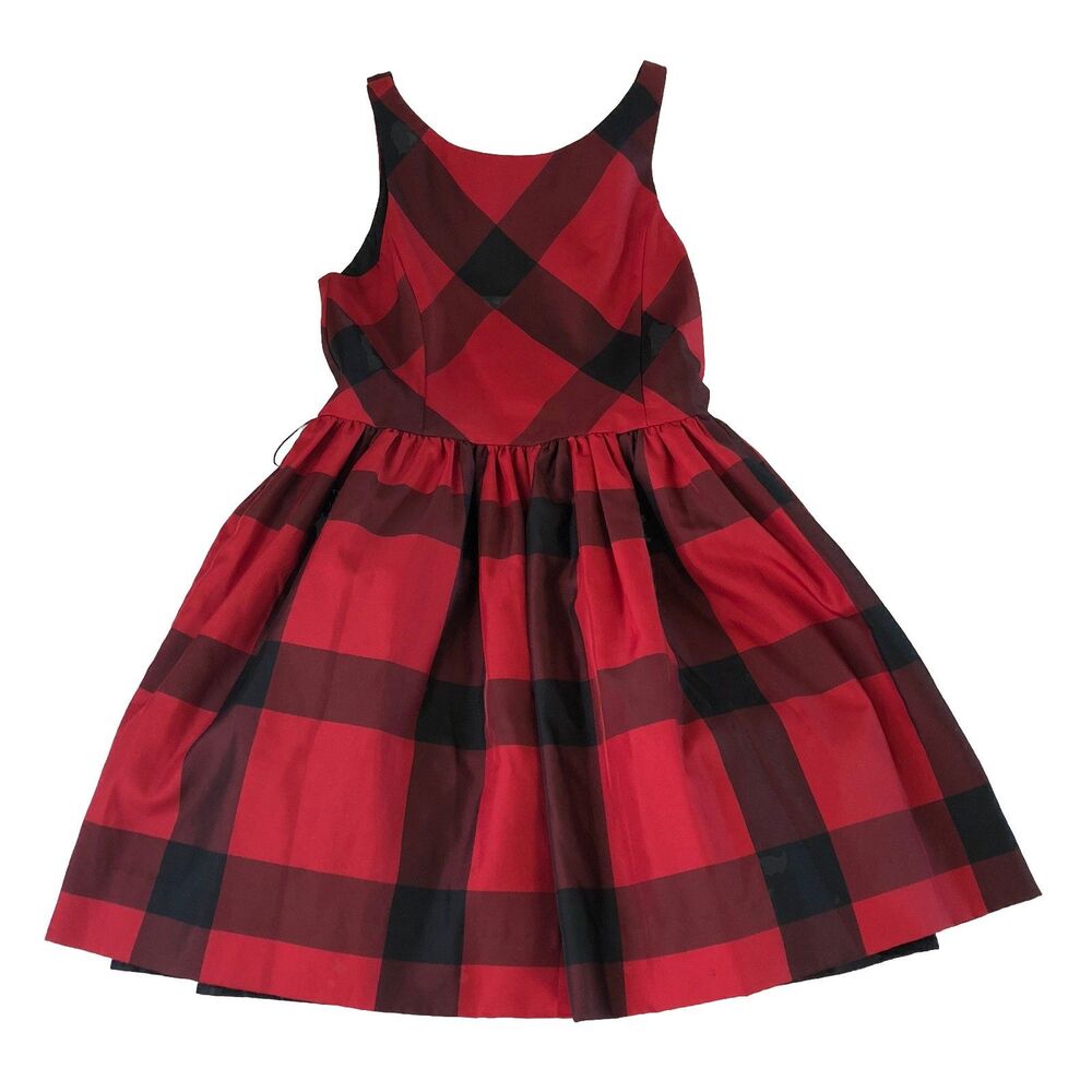 Polo Ralph Lauren Girls Red & Black Buffalo Plaid Taffeta Party Dress  Size 12